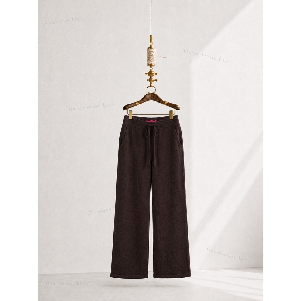 The Elder Statesman Cashmere Wide Leg Drawstring Lounge Pants XXS Chocolate Plum